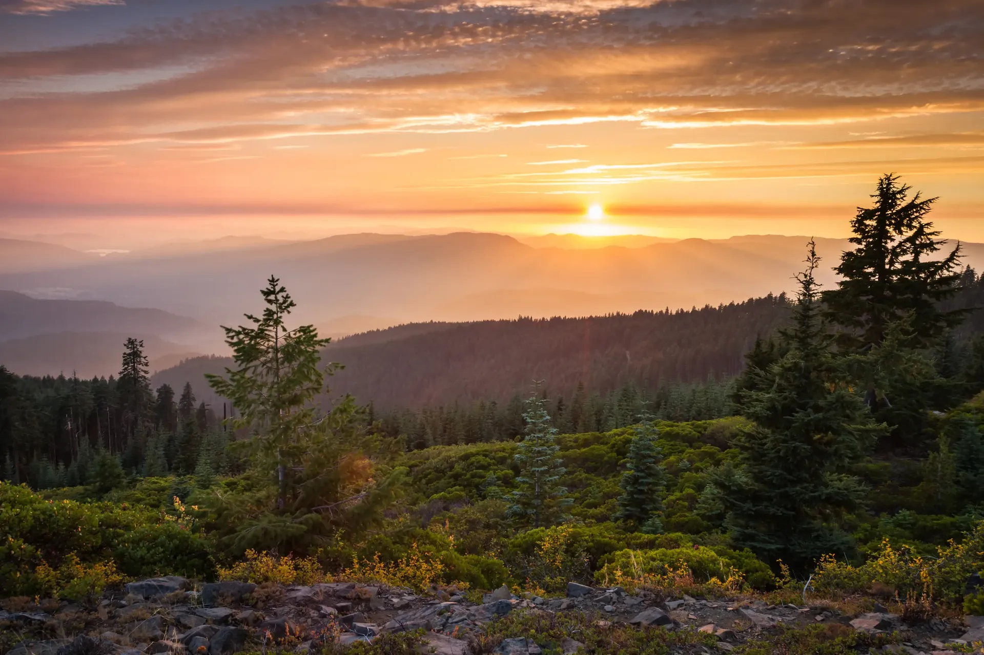 Beautiful sunset from the top of Red Blanket Mountain in Oregon